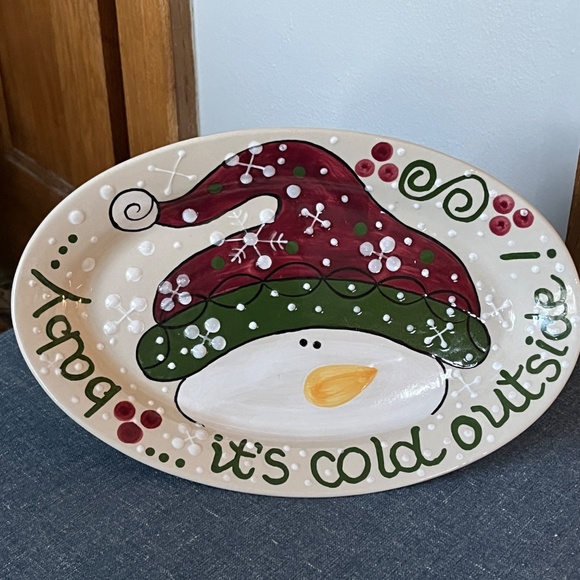 Expressly Yours Pottery 2004 Snowman oval platter 12 x 8 Baby Cold Outside Xmas - Picture 3 of 7